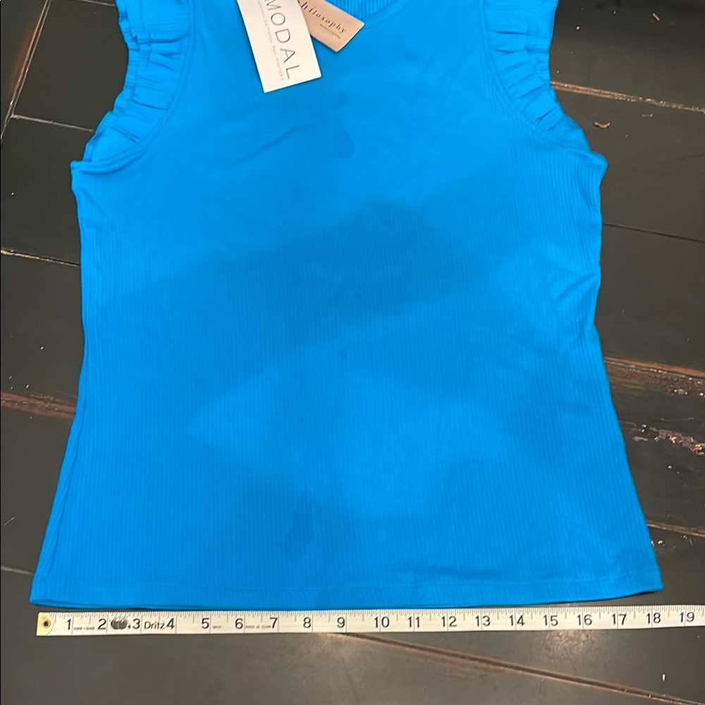 Philosophy Blue Ribbed Ruffle Tee - Picture 9 of 11